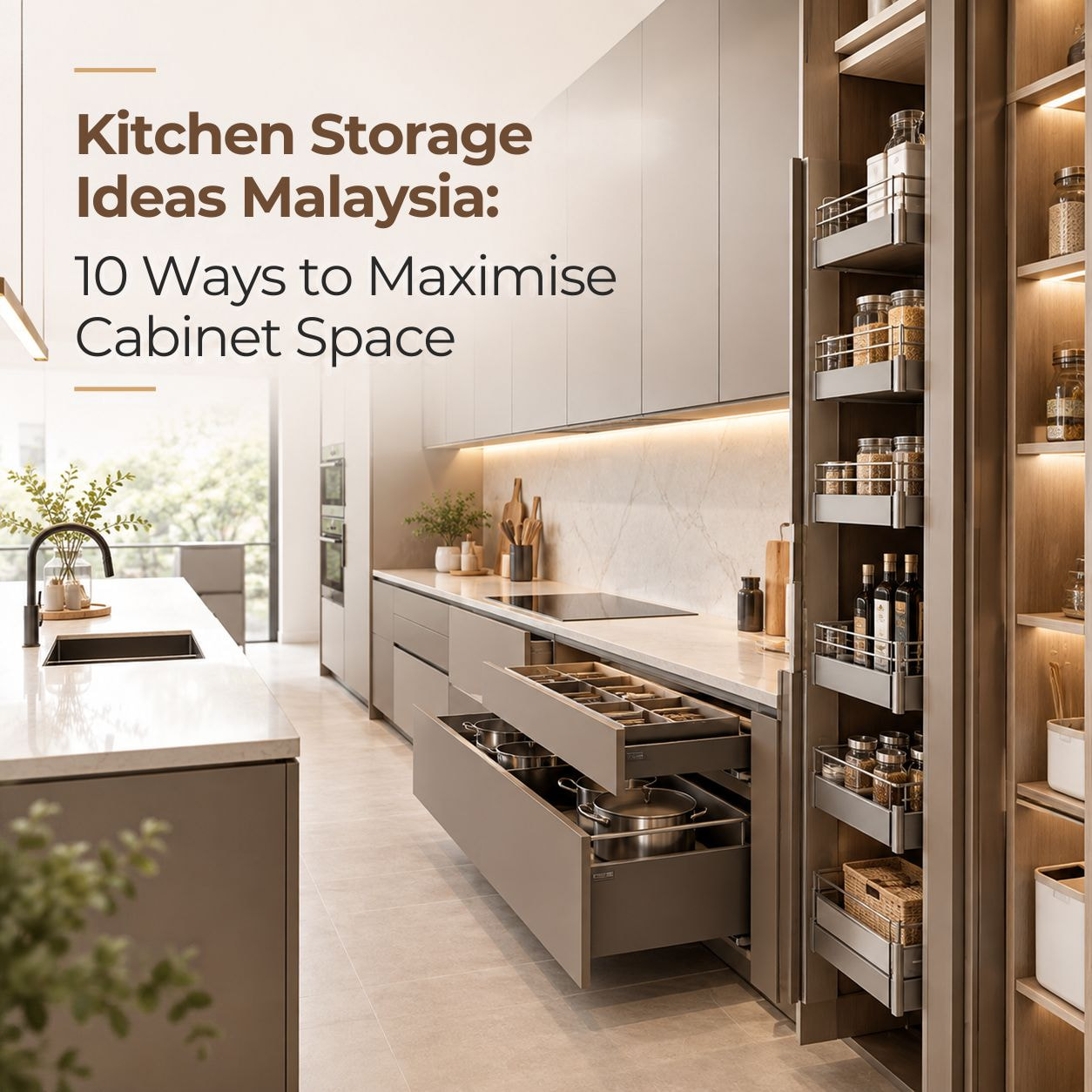 Kitchen storage ideas and custom cabinet design by Ji Build in Puchong, Selangor